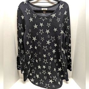 Style&Co Metallic Star Embroidered Jacquard Bell Sleeve Sweater Black